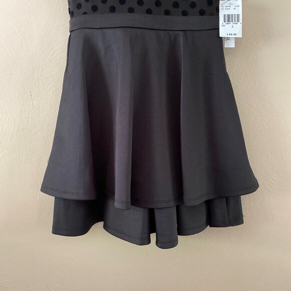 Xtraordinary Black Dress Polka Dot Short Puff Sleeve Sheer Skater Dress Size 3 - Picture 3 of 13